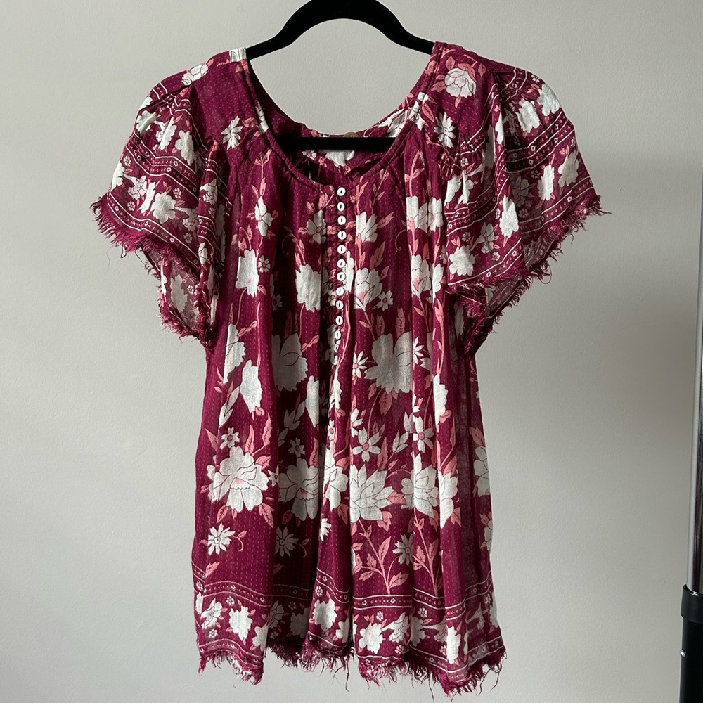 Free People Floral Babydoll Short Sleeve Top
